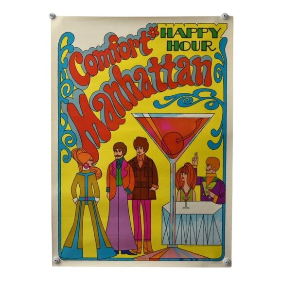 Vintage Southern Comfort Happy Hour Manhattan Poster 1960s Psychedelic Art